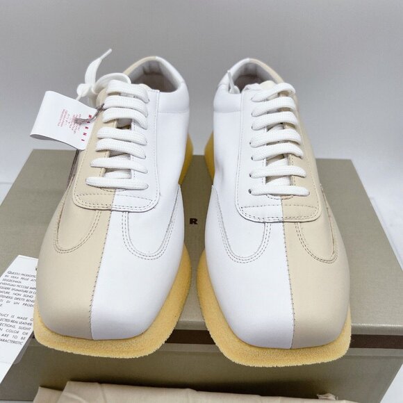 MARNI Split Color Crepe Gat Two-Toned Leather Sneakers Ivory/ White Womens EU 39 - Picture 7 of 16